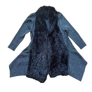 Metallic Inlay Fur Neckline Cardigan